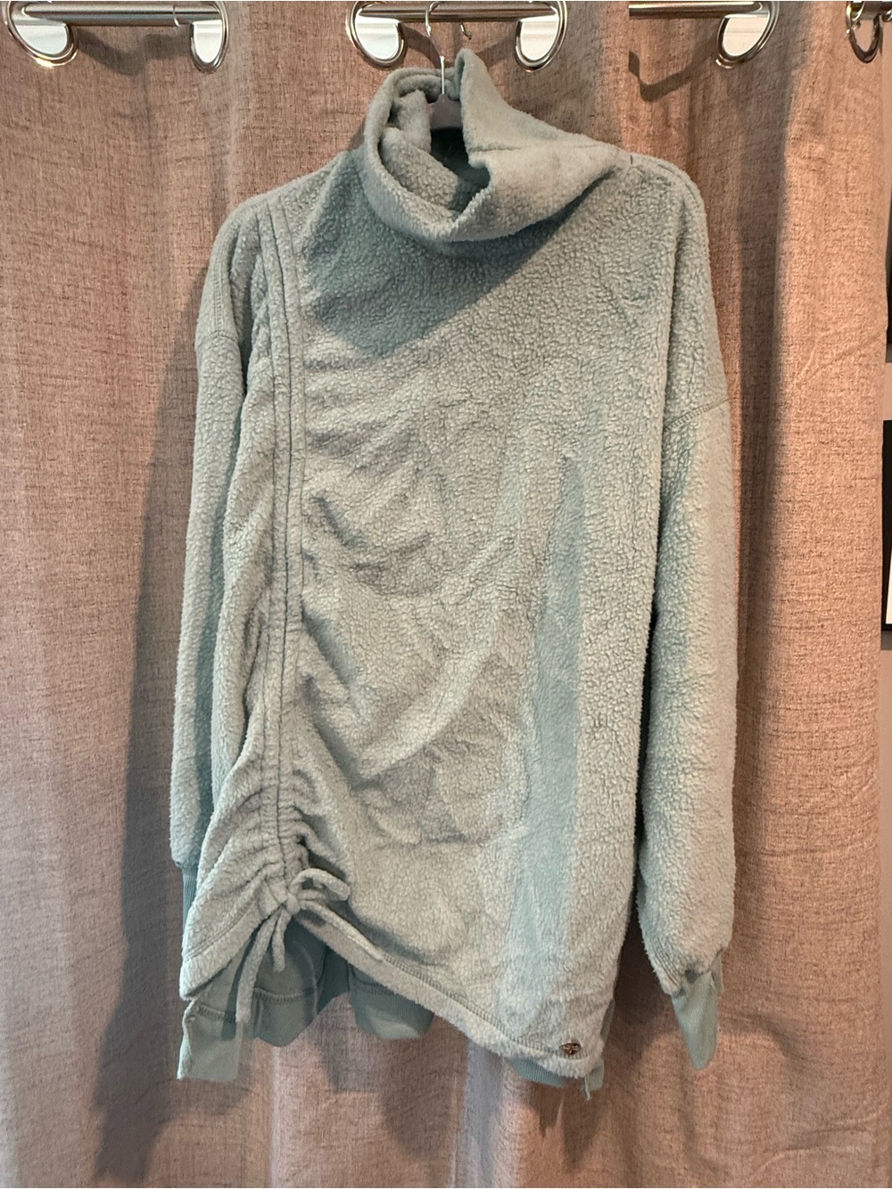 Tahari Light Sage Sherpa Cowl Neck Cinched Pullover